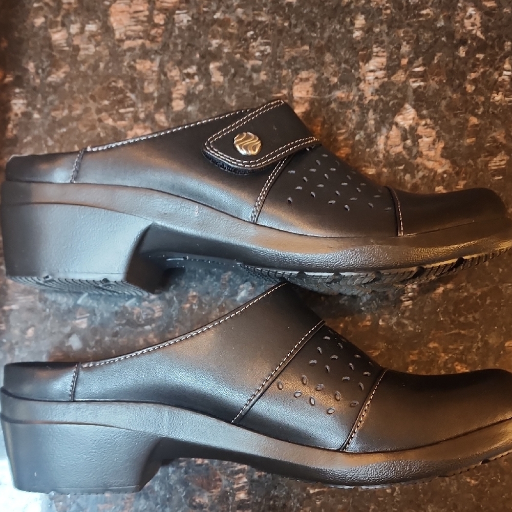 Clarks Black Leather Mules
